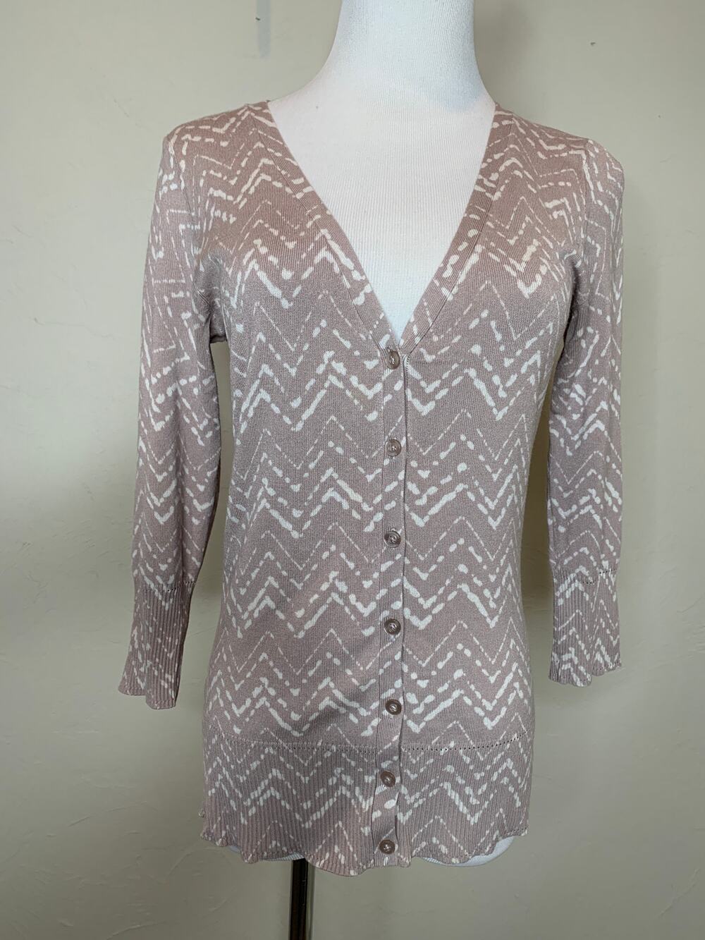 Taupe Cream Patterned Cardigan Sz  Medium Boho Office Career Layers